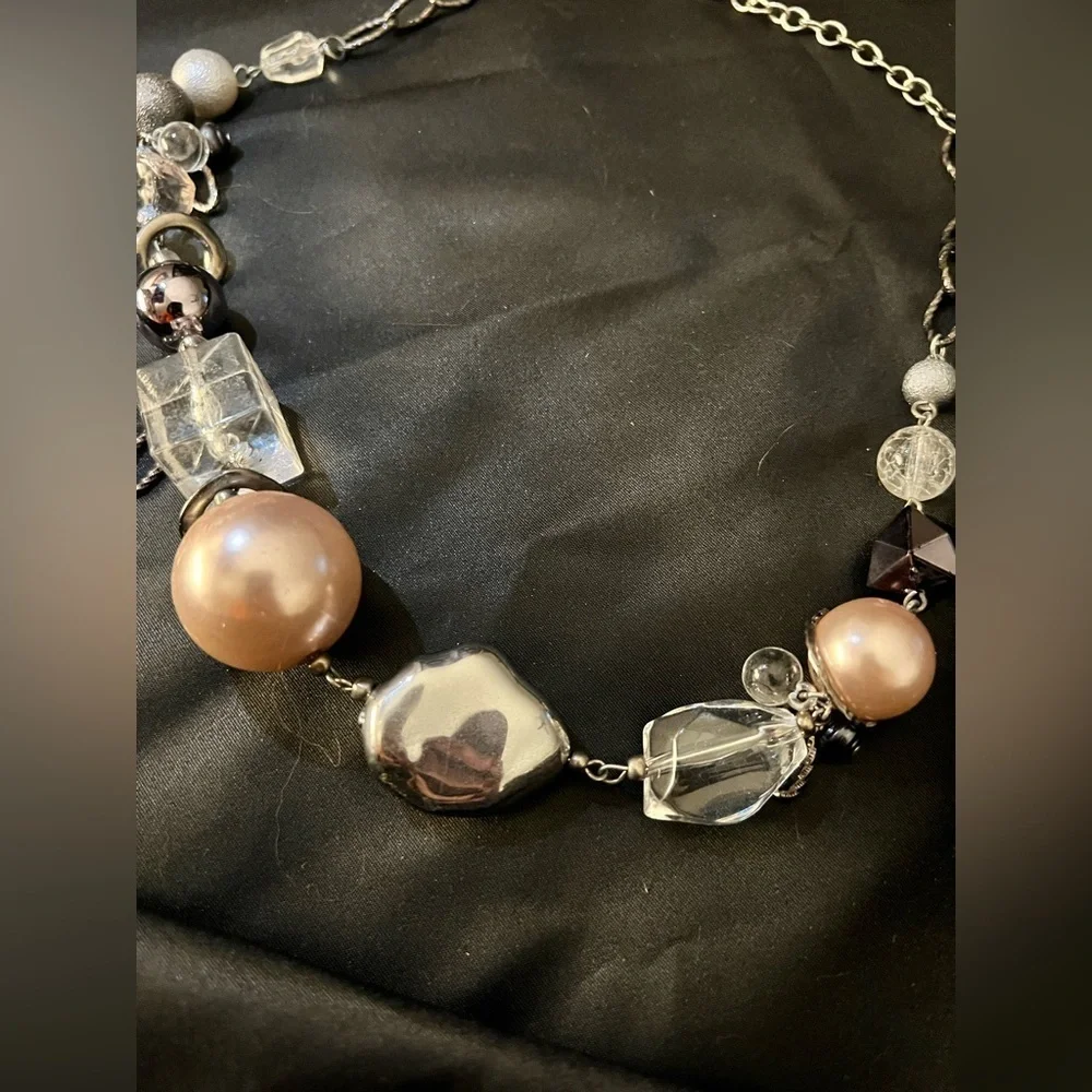 Pink, Silver,Pearl and Plasic Retro Long Necklace